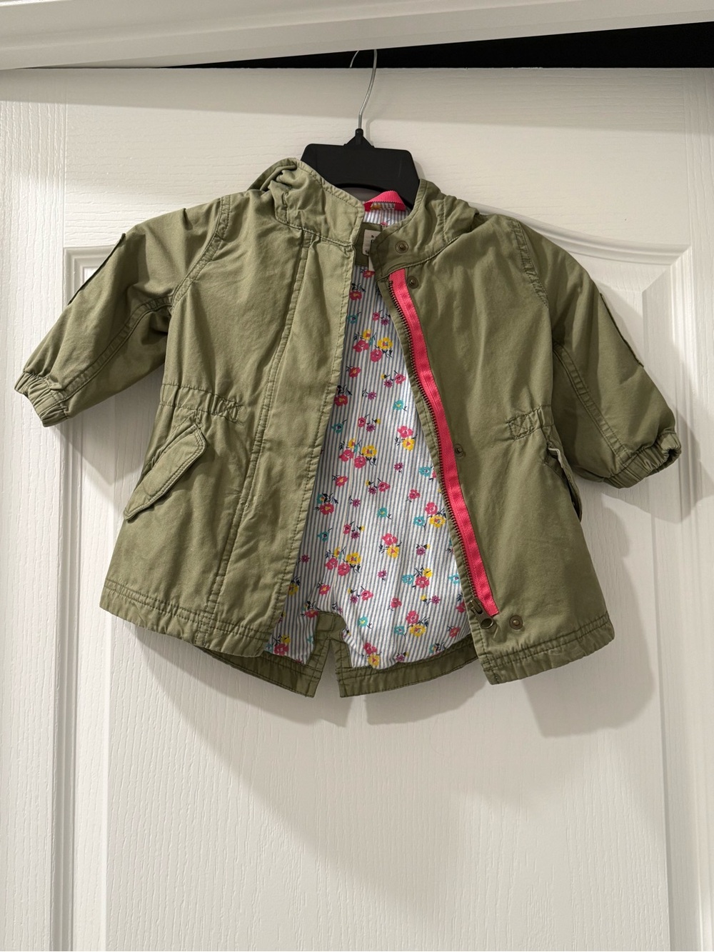 Girl’s Olive Green Hooded Jacket with Floral Lining